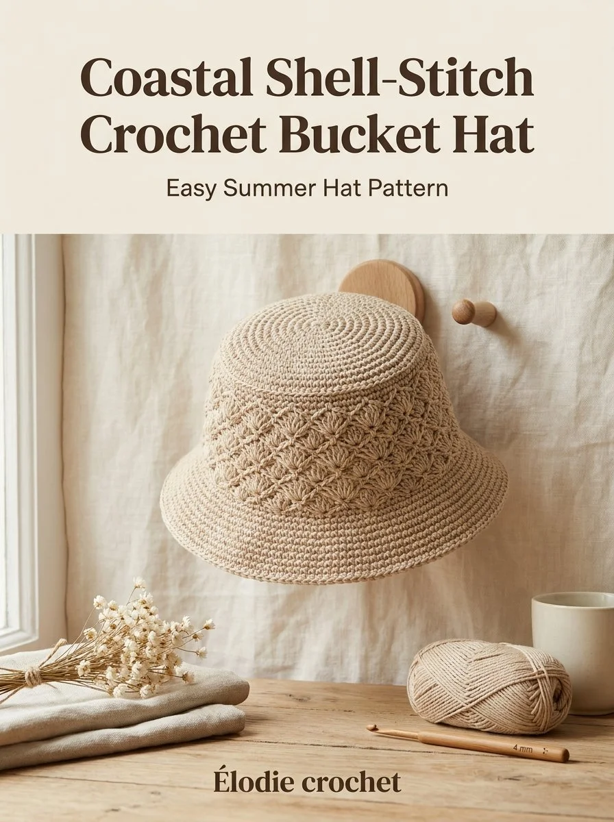 Coastal shell-stitch bucket hat crochet pattern guide