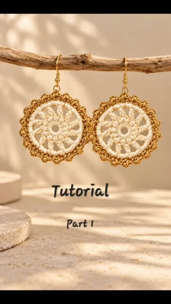 Crochet jewelry design tutorial featuring sun-kissed gold and cream colors.