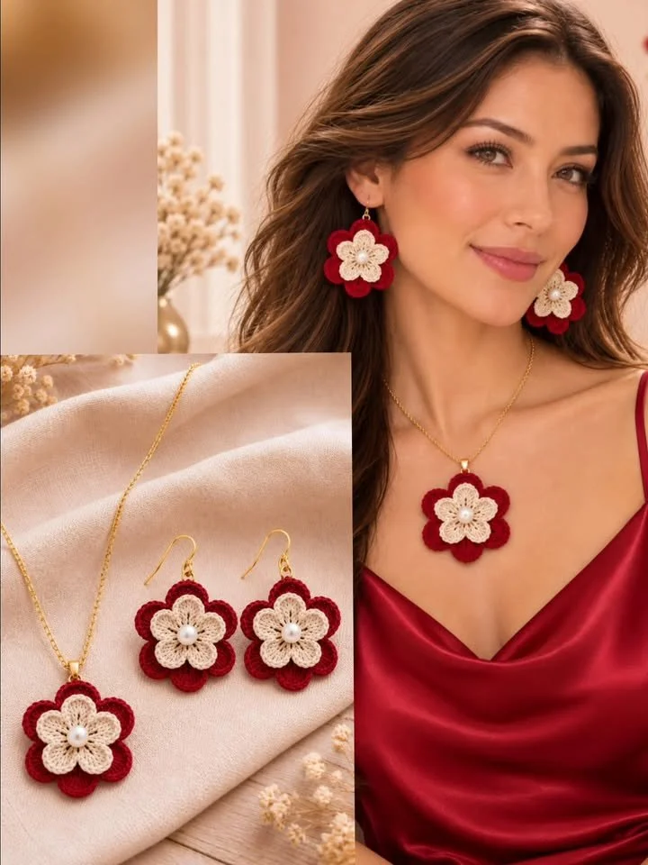 Elegant red crochet jewelry pattern for handmade romantic accessories
