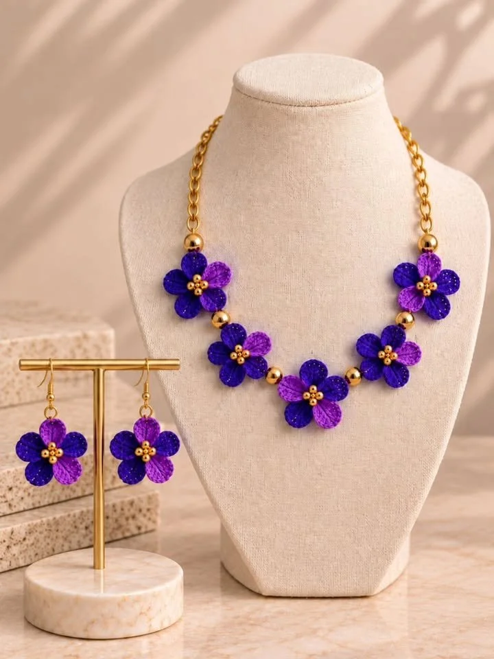 Five-petal crochet flower designed for jewelry making