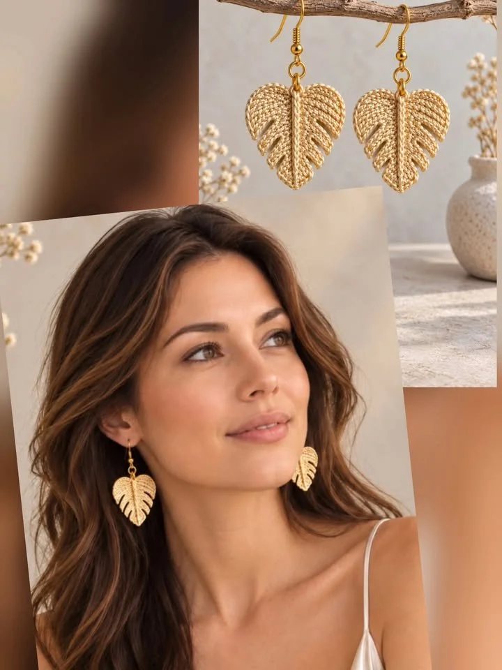 Golden Crochet Leaves earrings for everyday luxury and style.