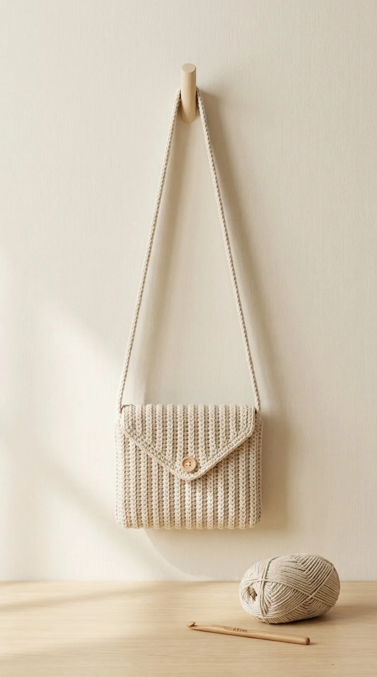 Oatfield-Inspired Crochet Ribbed Crossbody Bag showcasing unique ribbed design.
