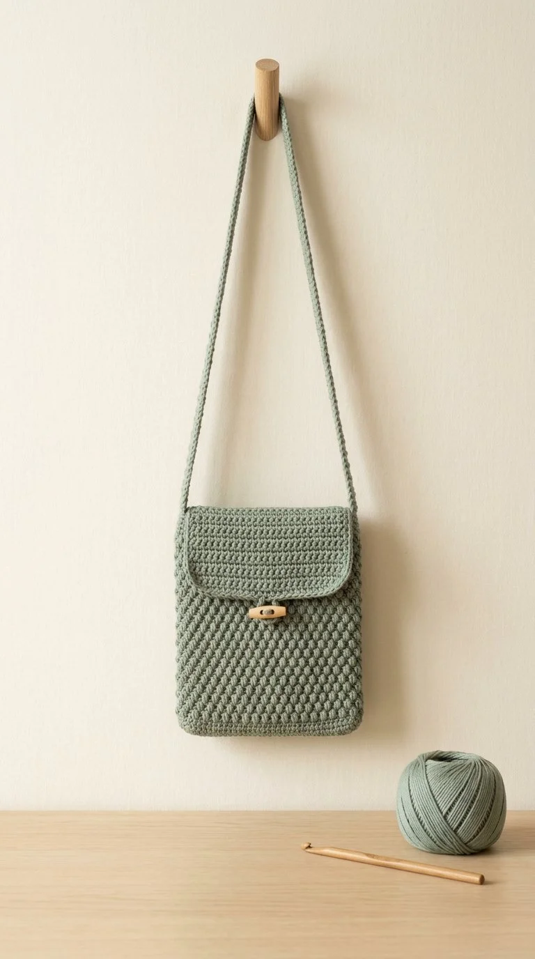 Sage Pebble-Stitch Crossbody Bag crochet pattern design instructions