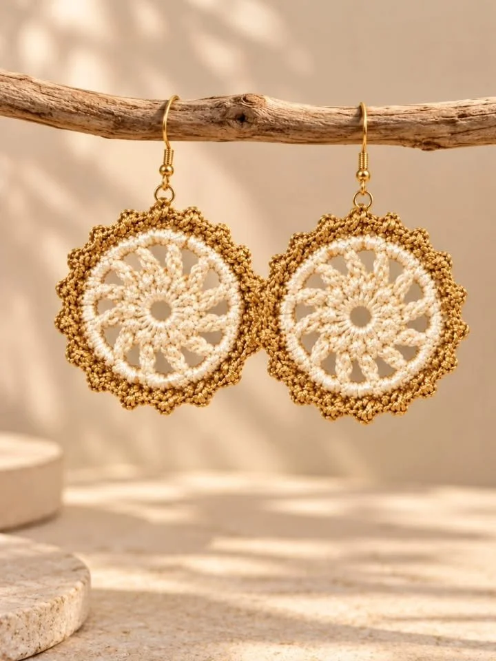 Sun-kissed gold and cream crochet earrings tutorial for stylish accessory making