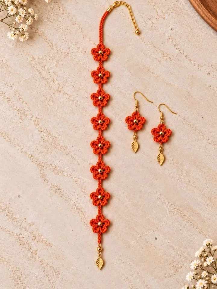 Sunburst Crochet Jewelry set, beautifully handmade with intricate designs.