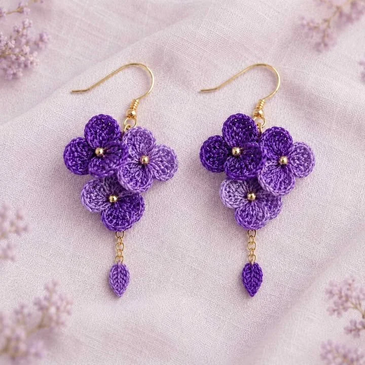 Tiny crochet statement earrings tutorial video showcasing patterns and designs