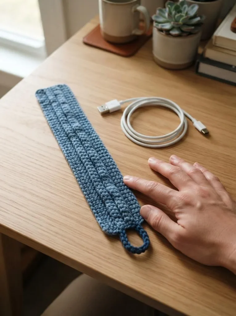 Beginner-friendly crochet cable wrap pattern without buttons.