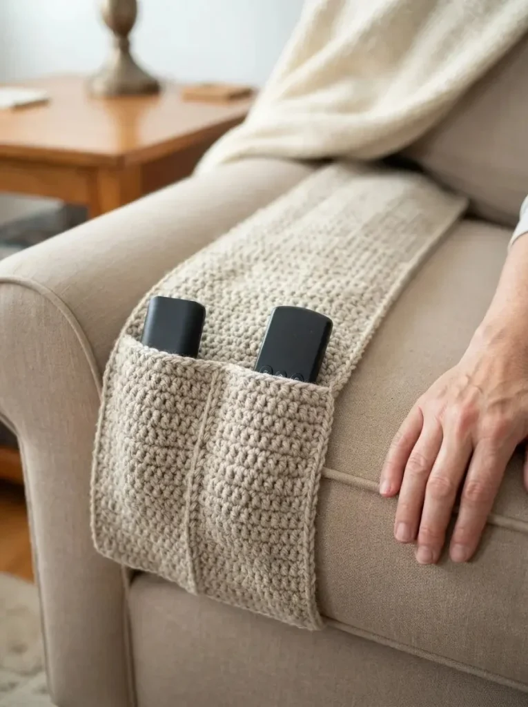 Chunky crochet remote holder for organization and decor