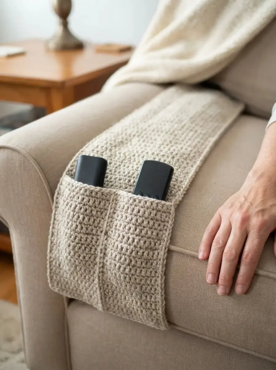 Chunky crochet remote holder for organization and decor