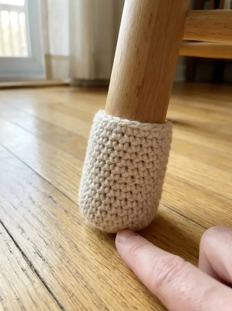 Crochet chair leg socks for furniture and floor protection