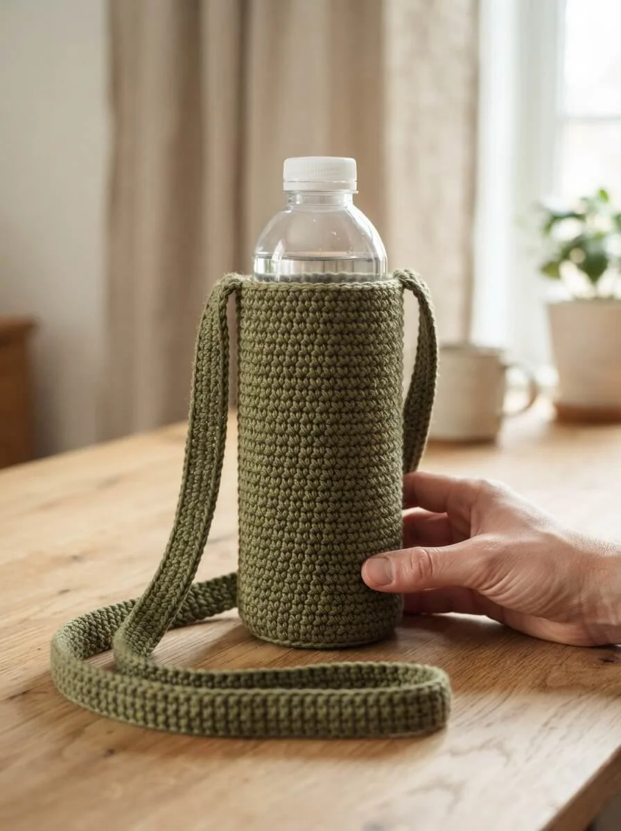 Crochet water bottle carrier designed for everyday use, stylish and practical.