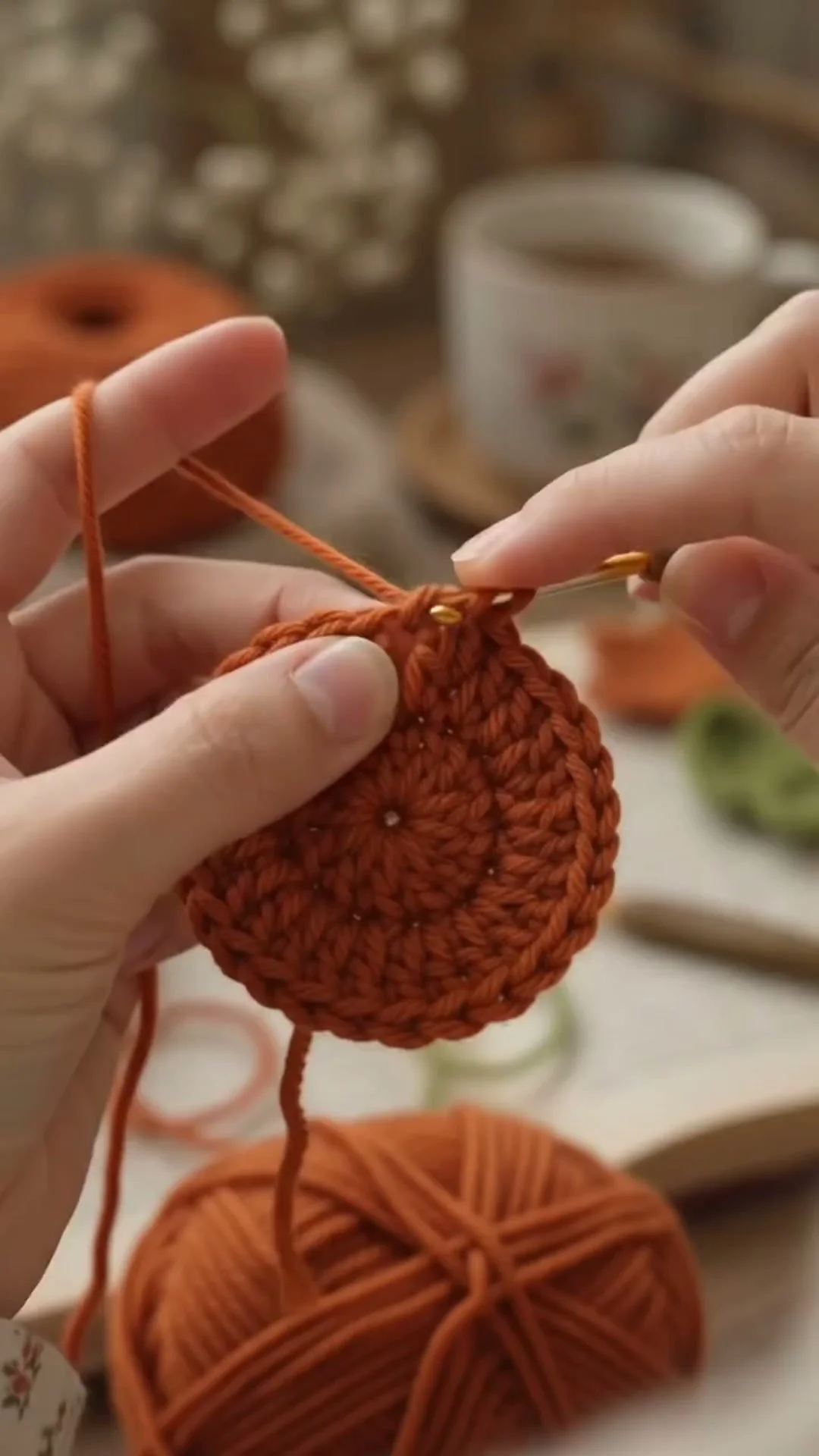 Tiny crochet pumpkin accessory for jackets and tote bags