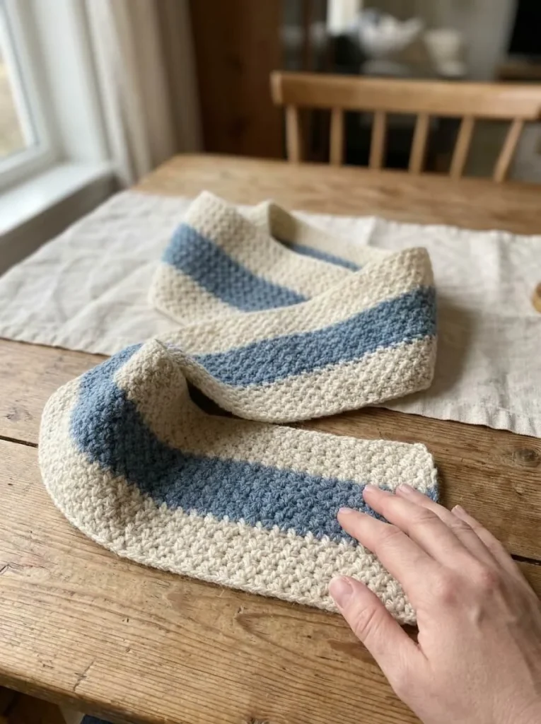 Beautiful two-colour moss stitch scarf handmade with soft yarn.